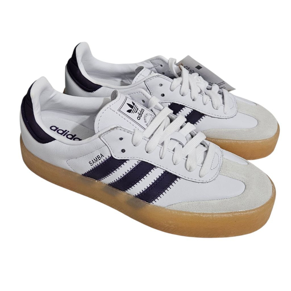 adidas Shoes - ADIDAS SAMBA Women's White/Purple Leather Lace Up Shoes Sneakers Sz 7.5